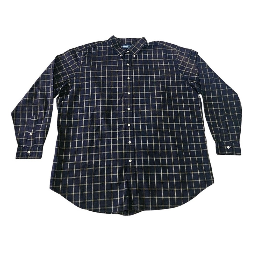 Ralph Lauren Button Down Shirt Men 3XLT Classic Fit Navy Yellow Grid Check Plaid